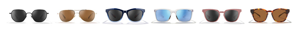 Image showcasing Zeal Optics sunglasses of various shapes, color, and size